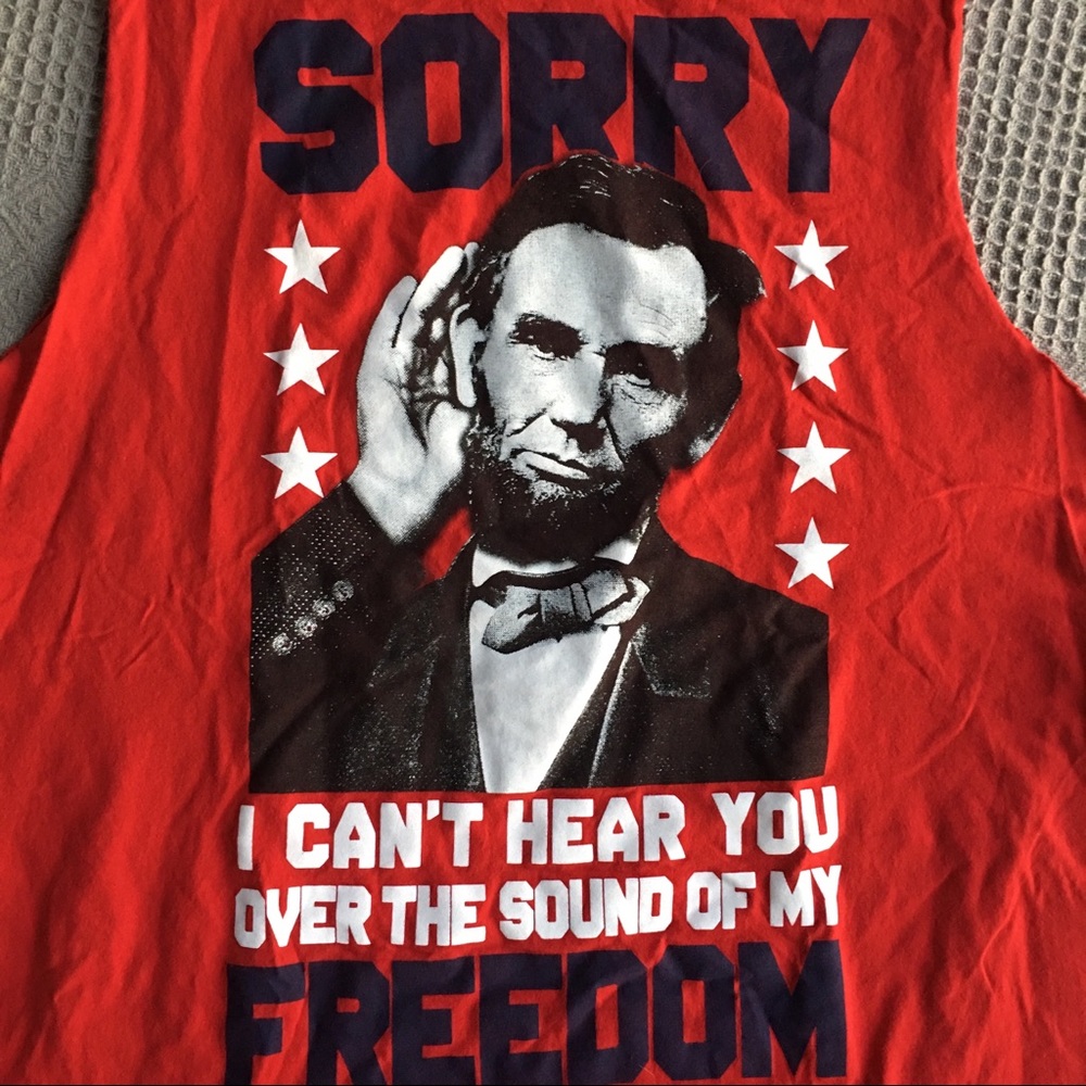 American Patriotic Freedom Message Abe Lincoln Graphic Tank Tee NWOT